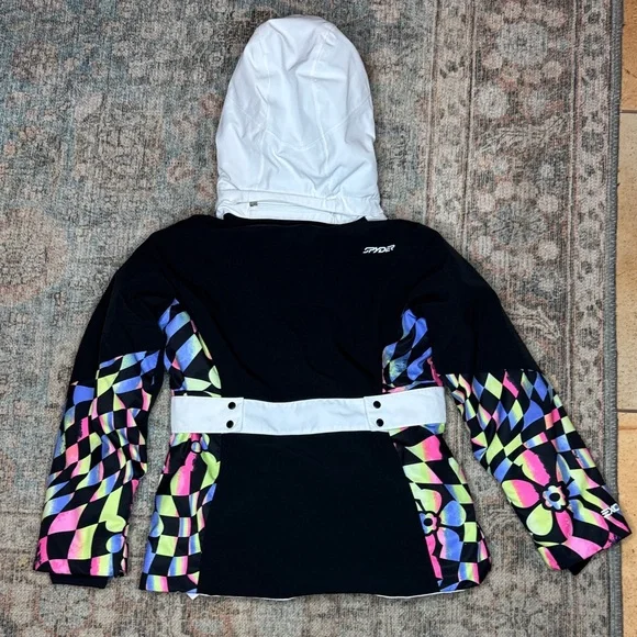 SPYDER Lola Ski Snowboarding Jacket Black & White with Colorful Accents - kid 12 - Picture 2 of 16
